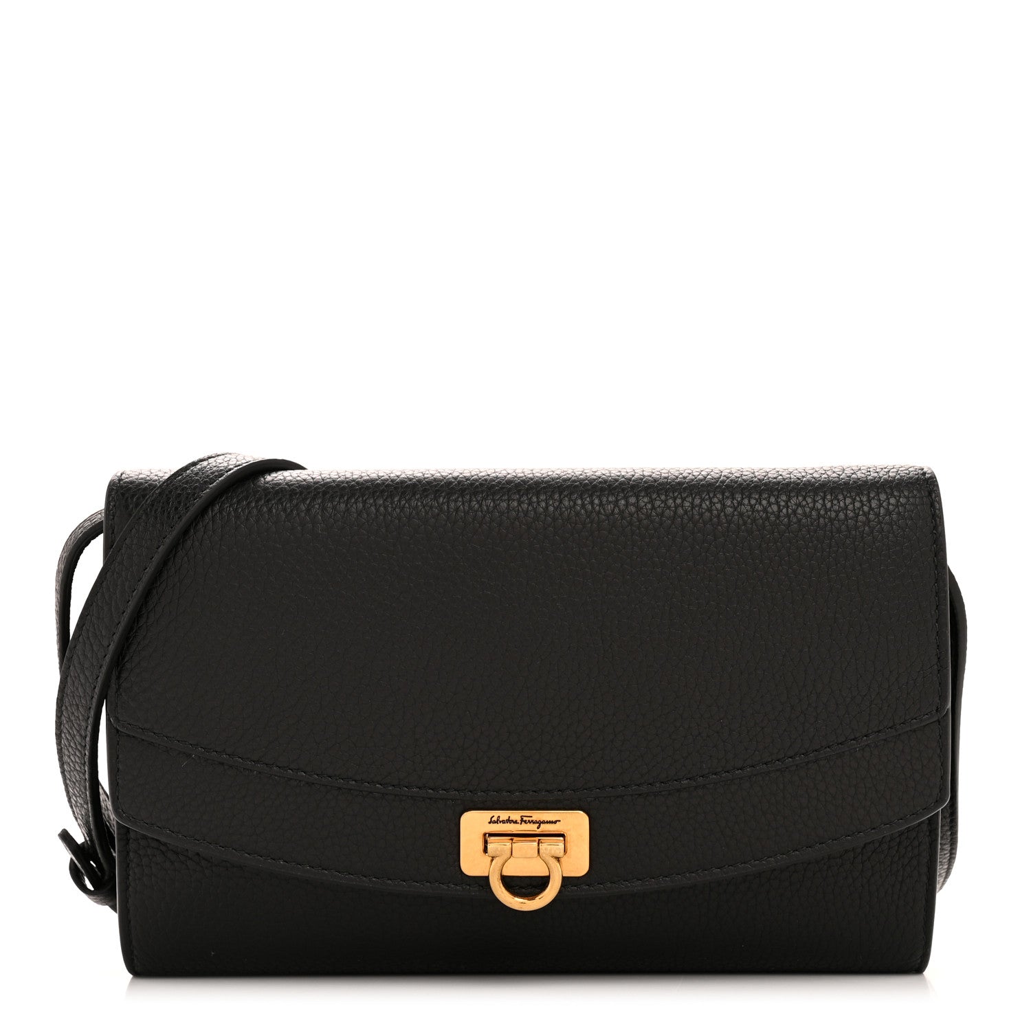 Salvatore Ferragamo Grained Calfskin Gancini Crossbody Flap Black 1 of 10