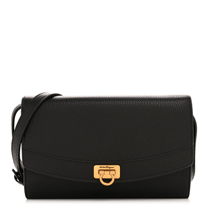 Salvatore Ferragamo Grained Calfskin Gancini Crossbody Flap Black 1 of 10