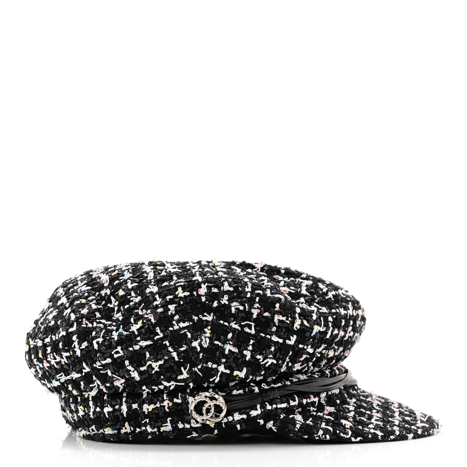 Chanel Metallic Tweed Lambskin CC Cap Black White 5 of 11