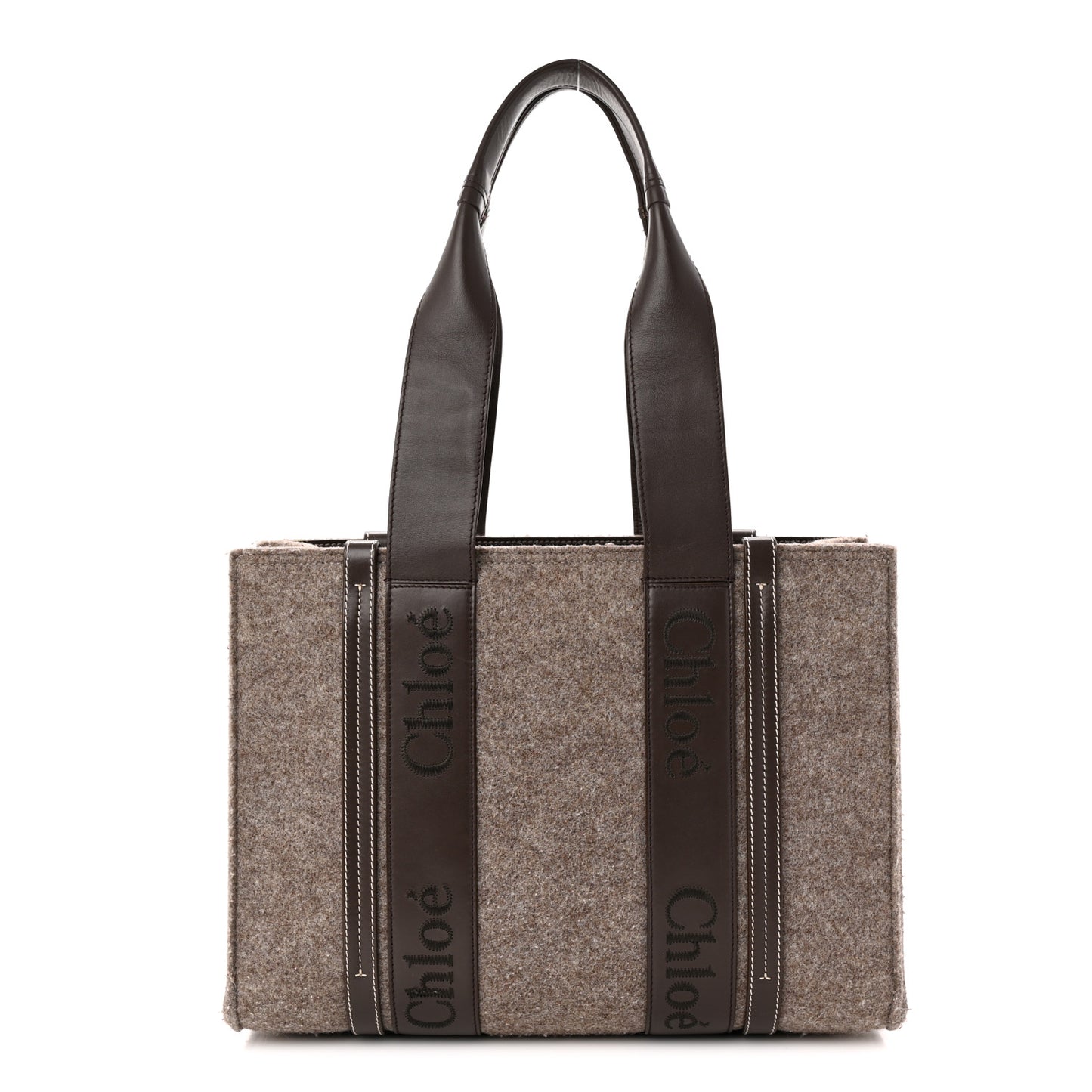 Felt Calfskin Medium Woody Ribbon Tote Deep Beige