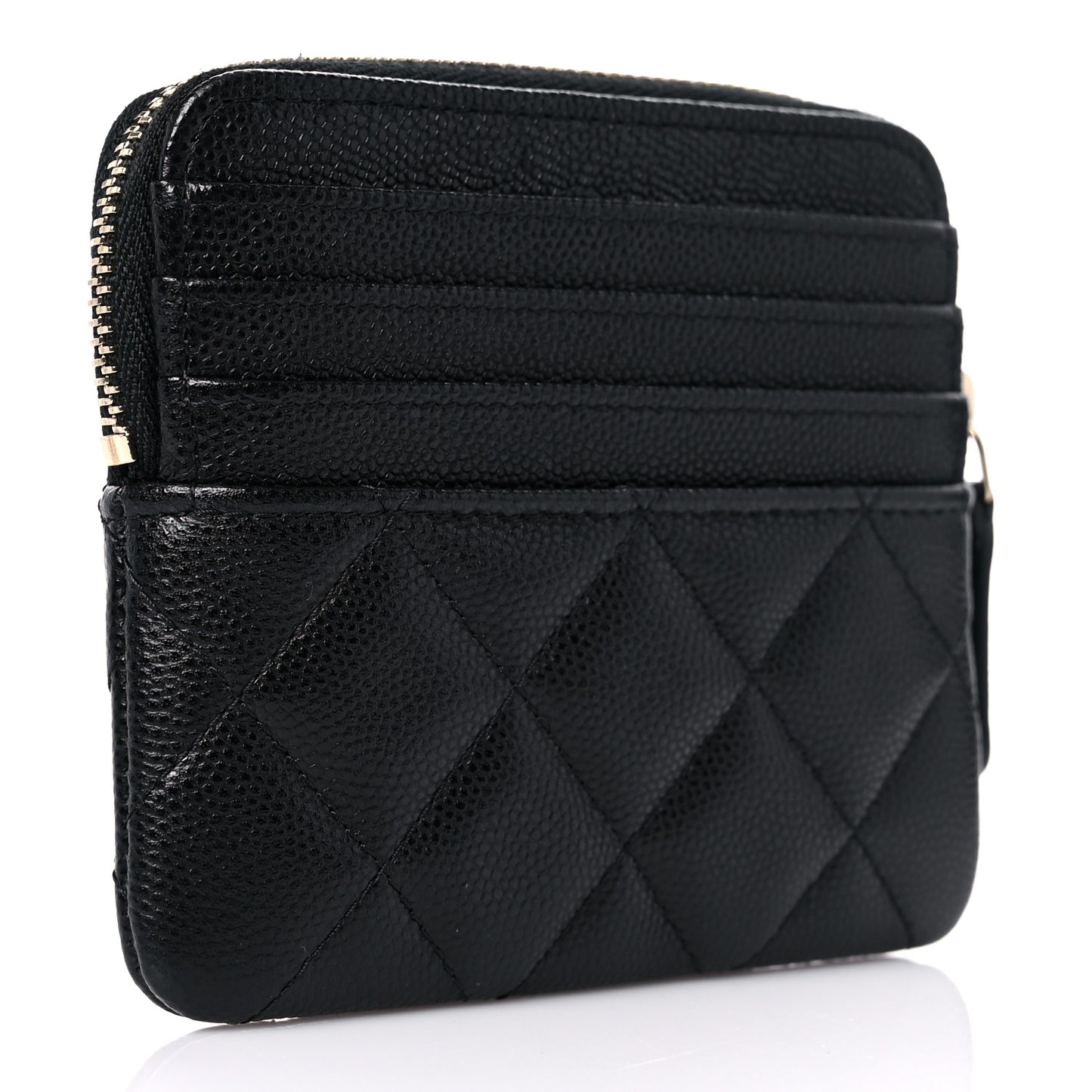 Caviar Quilted Crystal Zip Card Holder Wallet Black