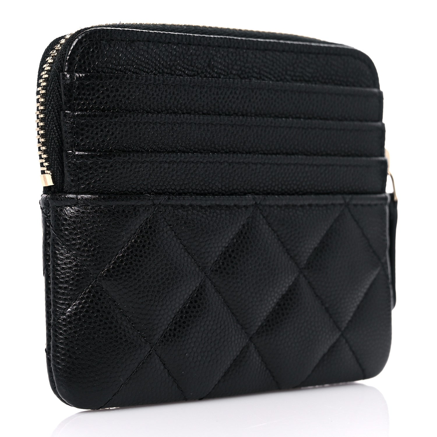 Chanel Caviar Quilted Crystal Zip Card Holder Wallet Black 3 of 8