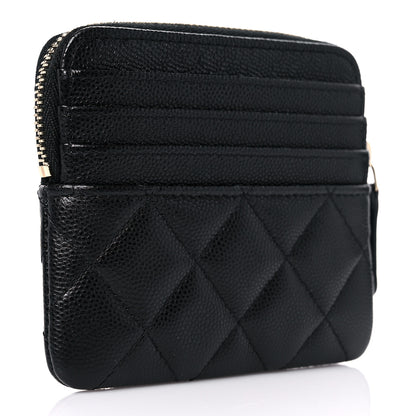 Chanel Caviar Quilted Crystal Zip Card Holder Wallet Black 3 of 8