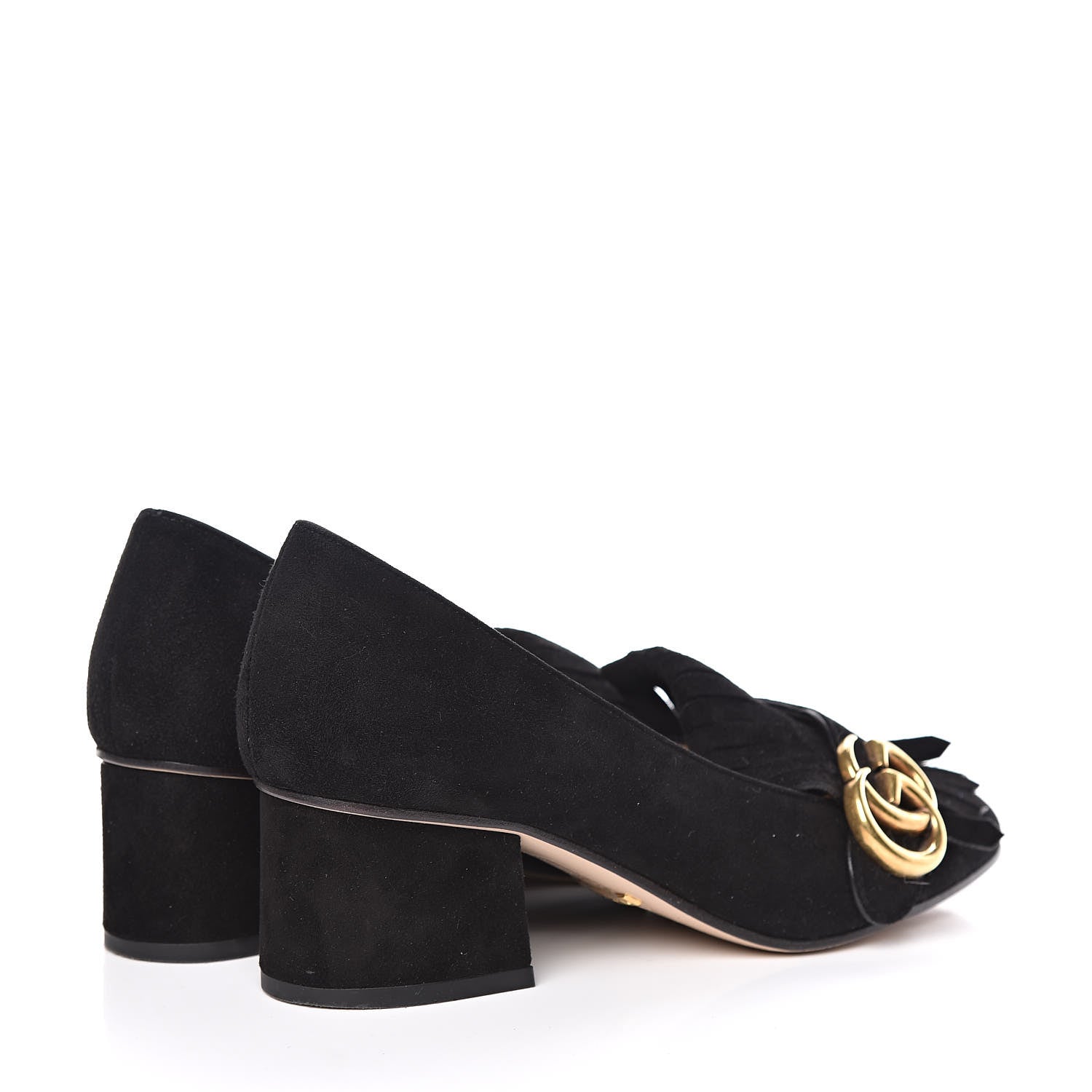 Gucci Kid Scamosciato GG Marmont Fringe 50mm Loafer Pumps 34.5 Black 3 of 13