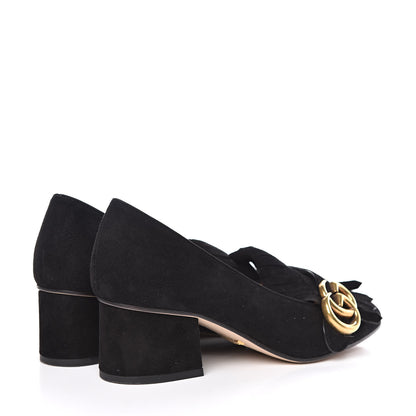 Gucci Kid Scamosciato GG Marmont Fringe 50mm Loafer Pumps 34.5 Black 3 of 13