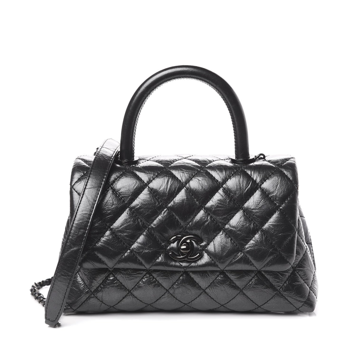 Aged Calfskin Quilted Mini Coco Handle Flap So Black