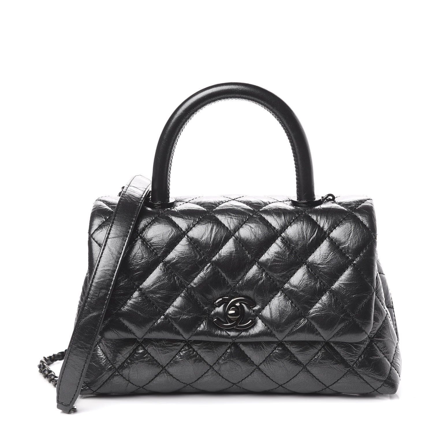 Chanel Aged Calfskin Quilted Mini Coco Handle Flap So Black 1 of 10