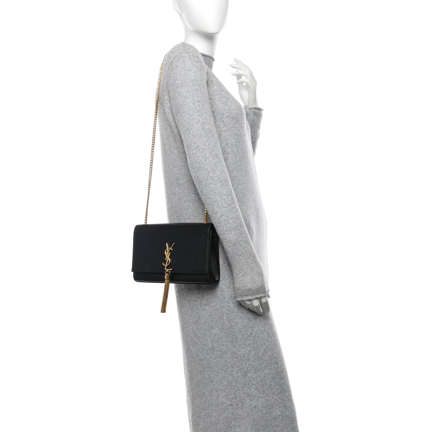 Saint Laurent Grain De Poudre Medium Classic Monogram Kate Tassel Satchel Black 2 of 11