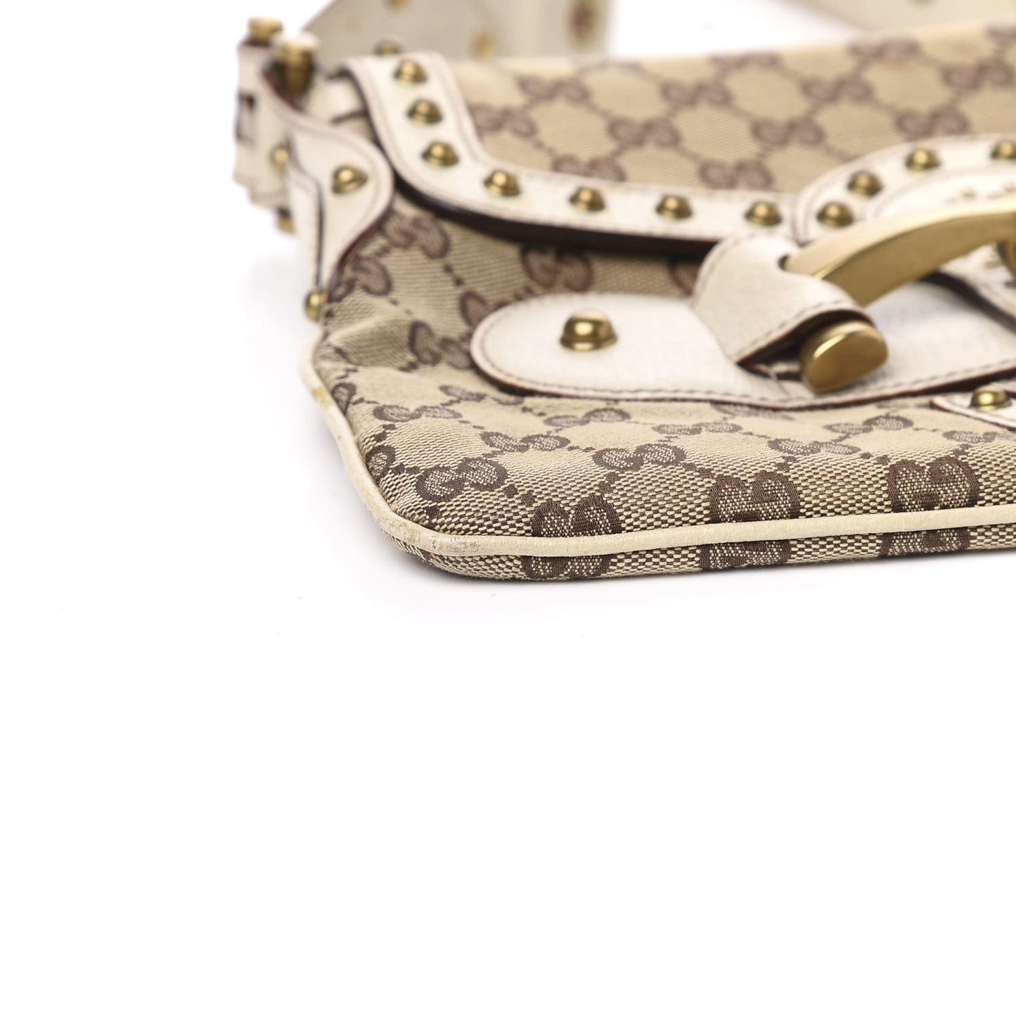Monogram Studded Pelham Runway Flap Bag White