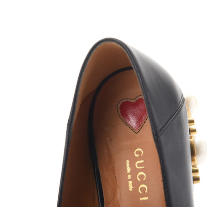 Gucci Calfskin Web Pearl Embellished Peyton Loafers 38.5 Black 13 of 16