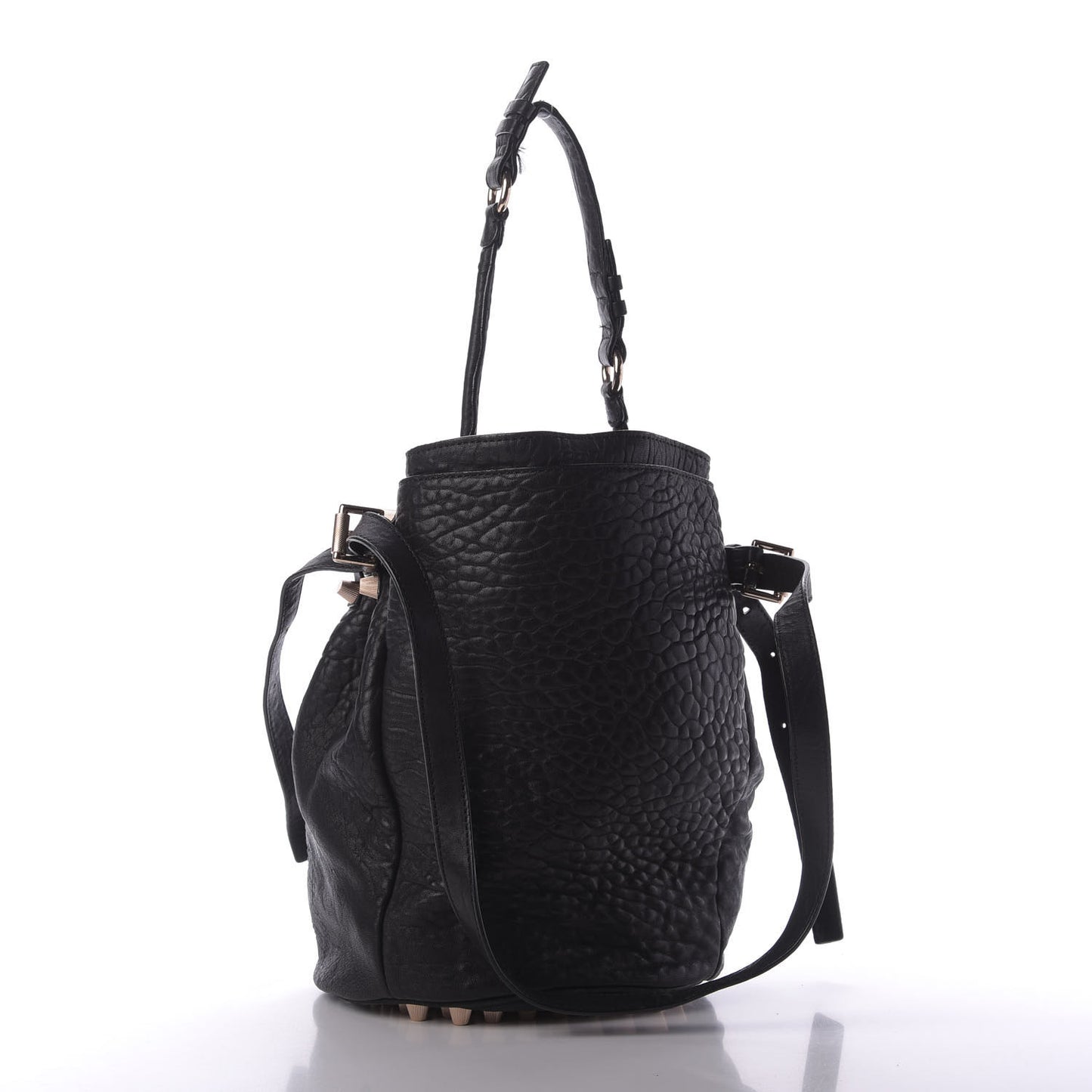 Pebbled Lambskin Diego Bucket Black Rose Gold Hardware