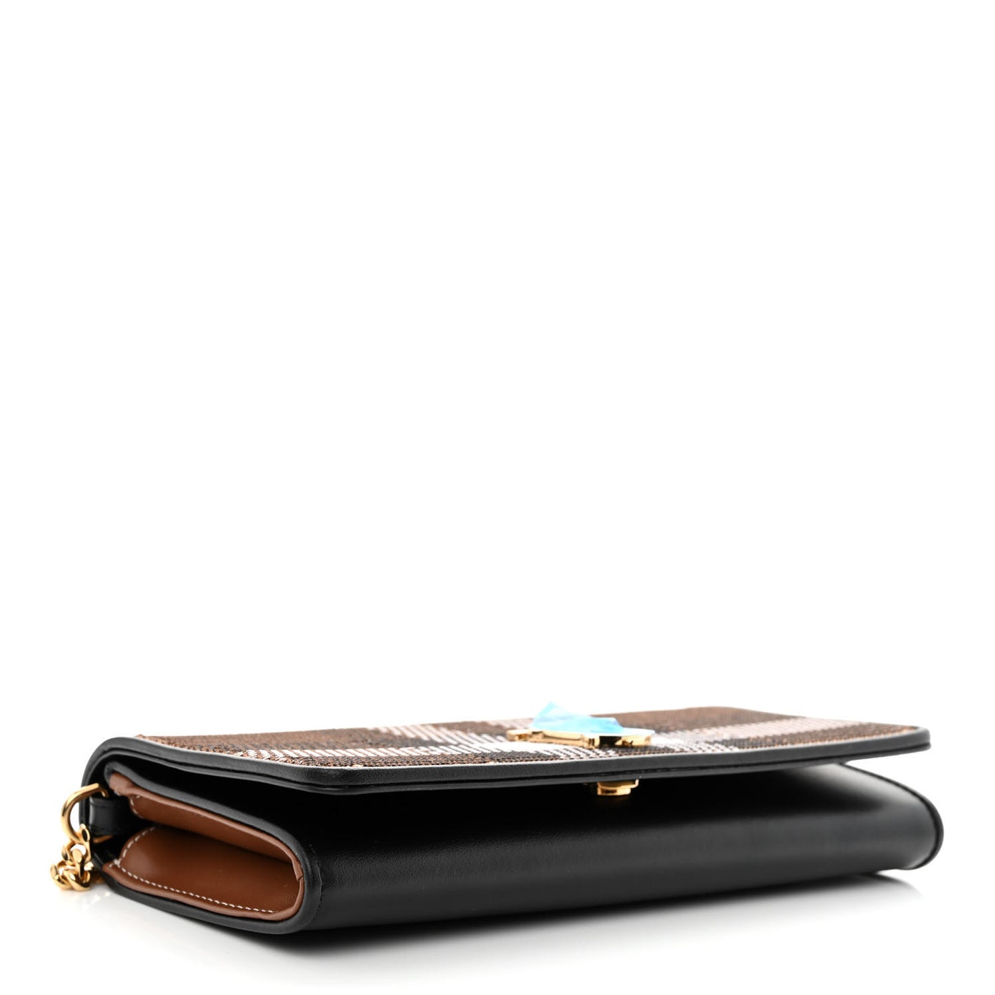 Calfskin Sequin Check Embellished TB Lola Chain Wallet Dark Birch