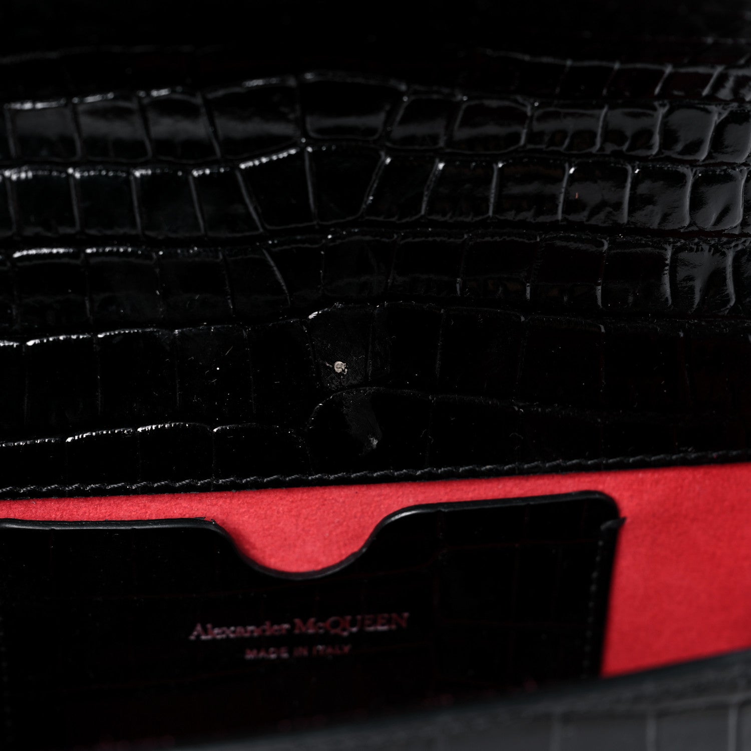Alexander McQueen Shiny Crocodile Embossed Jeweled Satchel Black 8 of 11