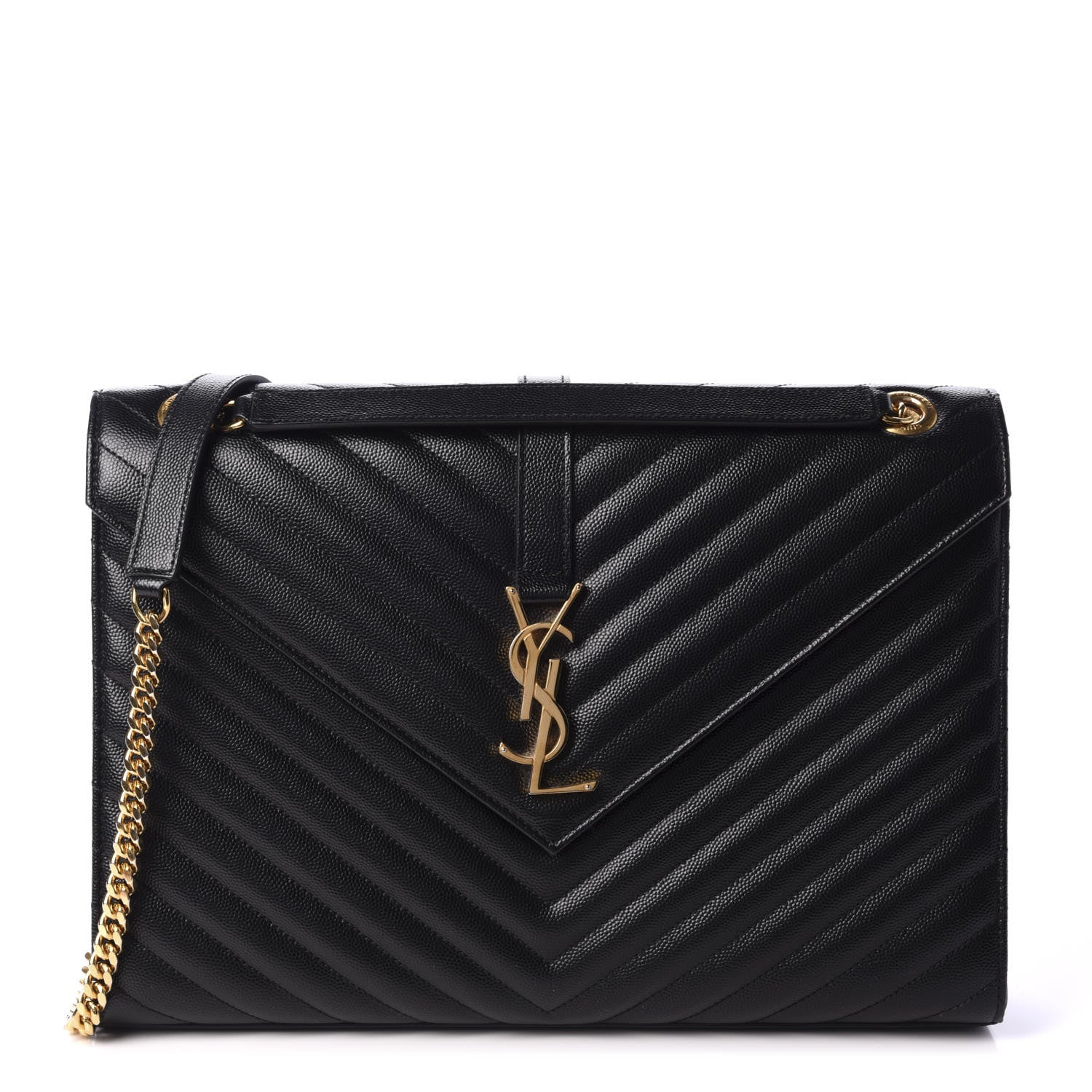Saint Laurent Grain De Poudre Matelasse Chevron Large Monogram Satchel Black 1 of 11