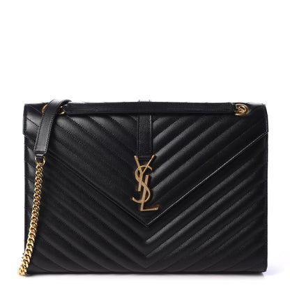Saint Laurent Grain De Poudre Matelasse Chevron Large Monogram Satchel Black 1 of 11