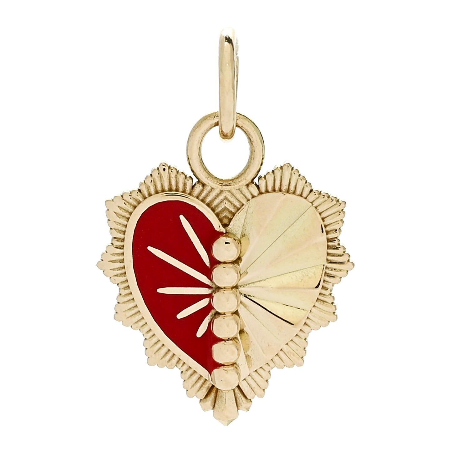 18K Yellow Gold Enamel Reflection Heart Miniature Medallion Pendant