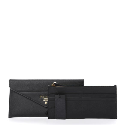 Prada Saffiano Letter Envelope Wallet Black 2 of 9