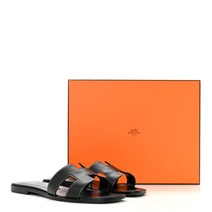 Hermes Box Calfskin Oran Sandals 37.5 Black 9 of 9