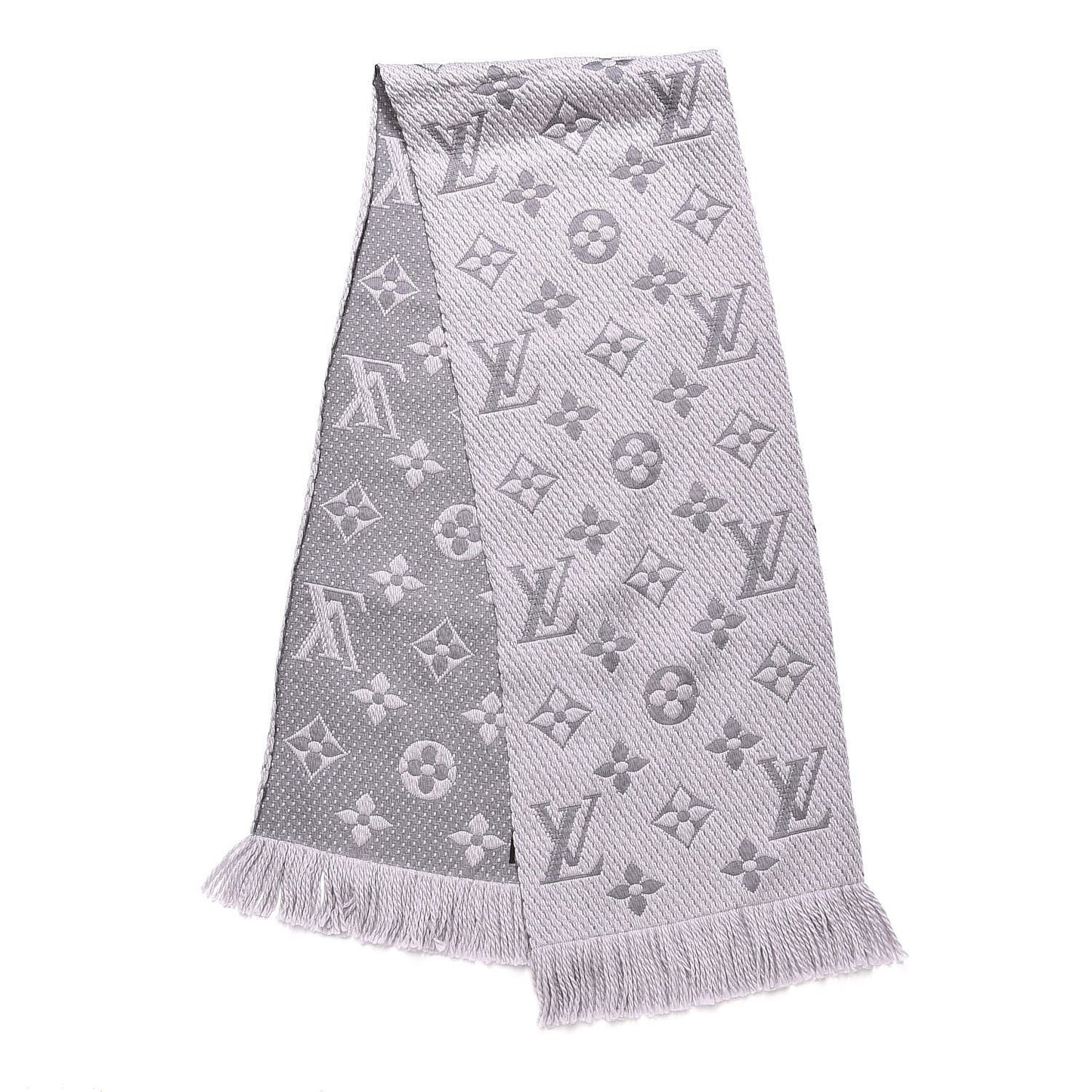 Wool Silk Logomania Scarf Pearl Grey