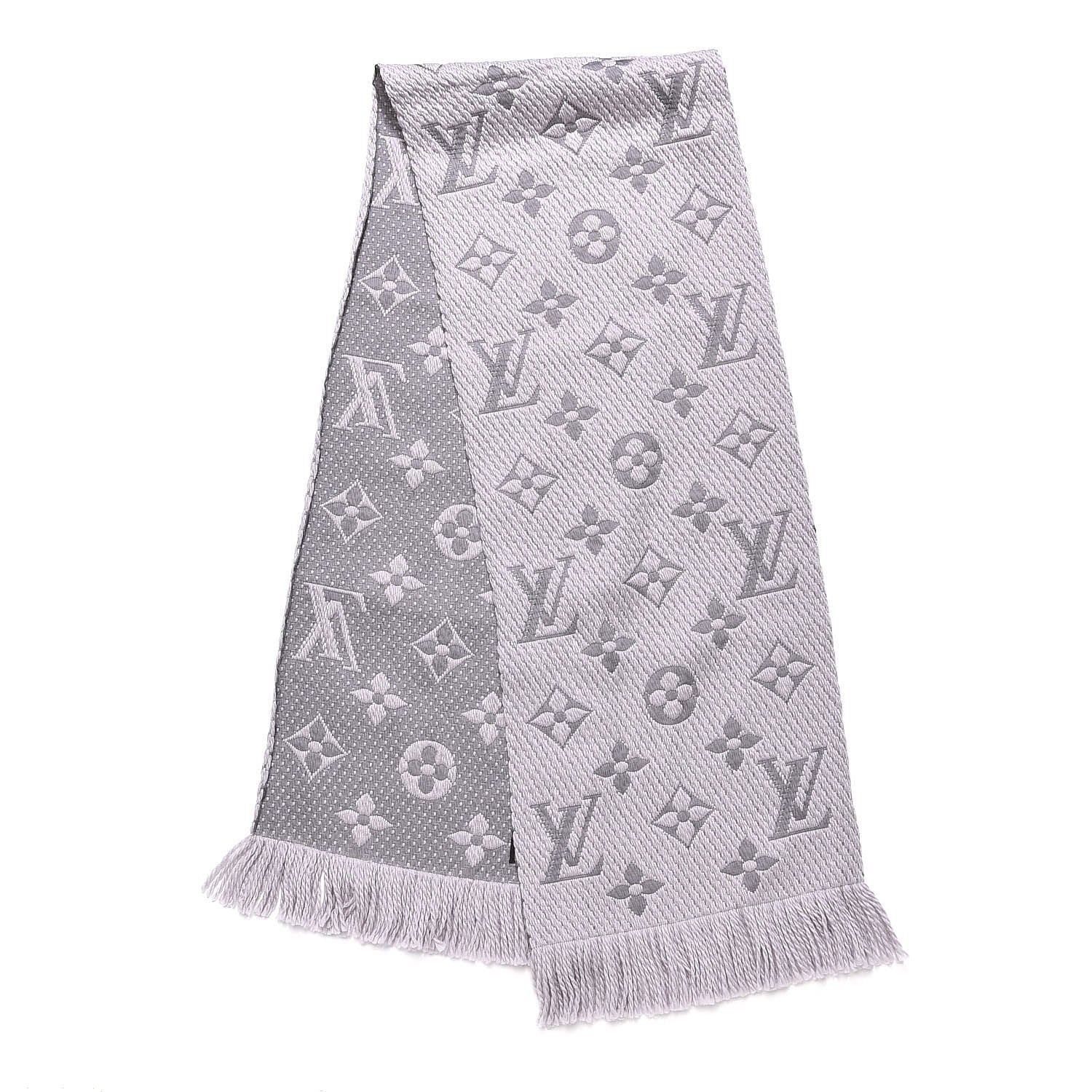Louis Vuitton Wool Silk Logomania Scarf Pearl Grey 3 of 5