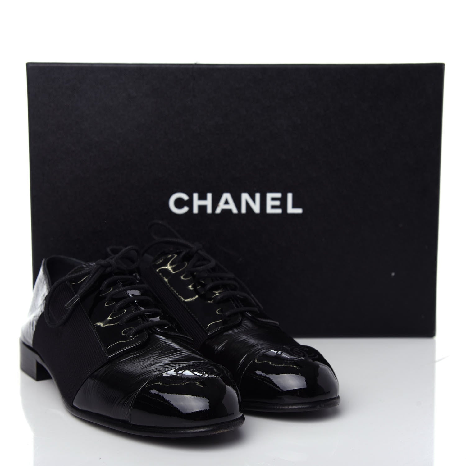Chanel Goatskin Patent Womens CC Cap Toe Lace Up Oxfords 36.5 Black 11 of 11