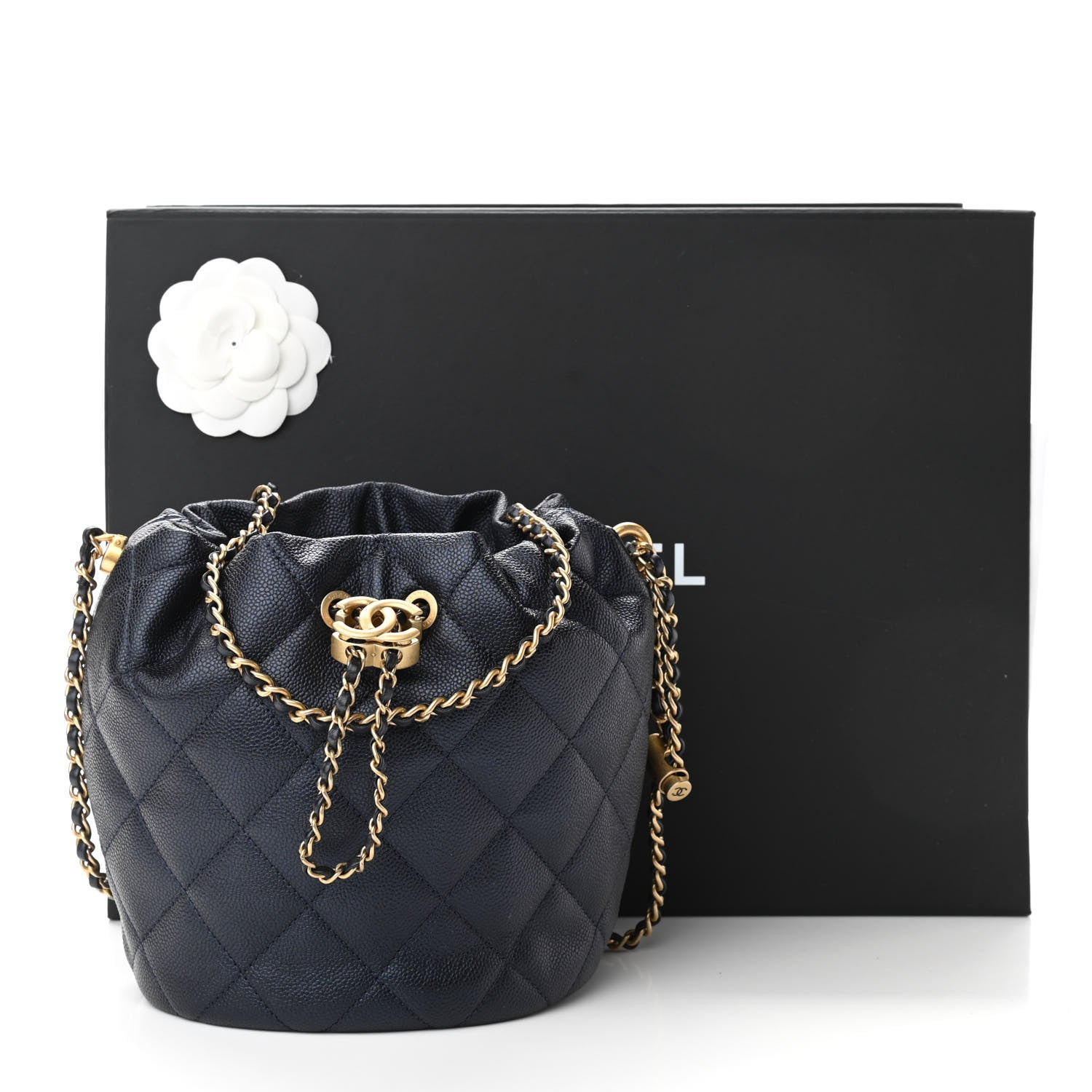 Chanel Iridescent Caviar Quilted My Perfect CC Bucket Drawstring Bag Blue 11 of 11