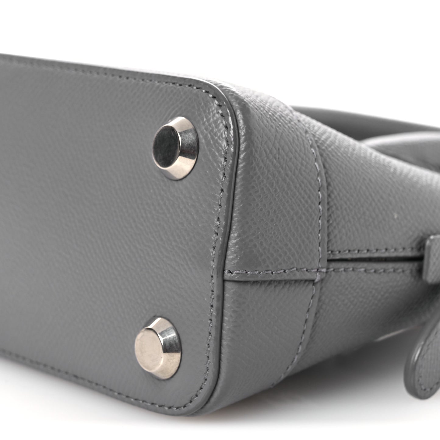 Signature Grained Calfskin Logo XXS Ville Top Handle Bag Gris Perle Fonce White