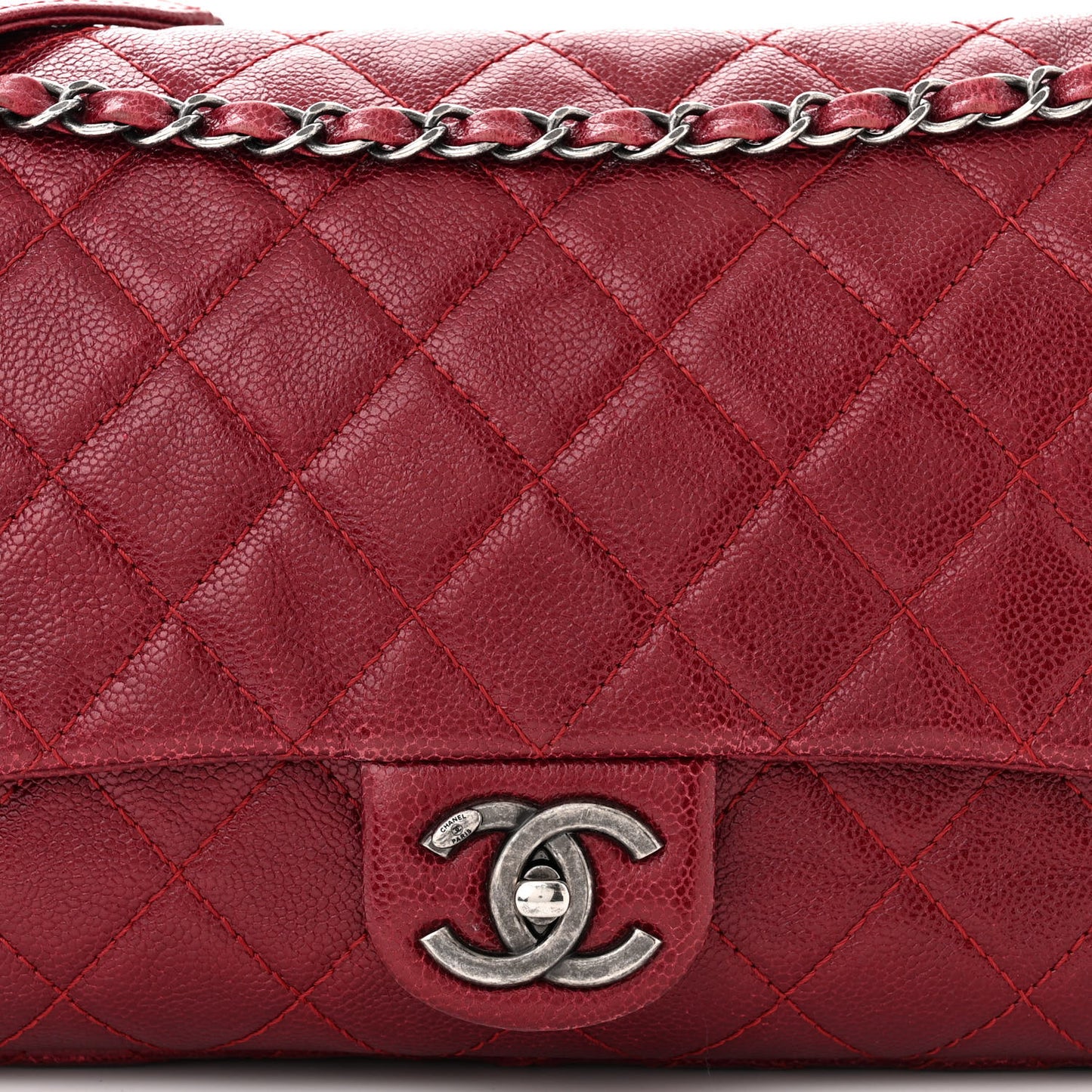 Iridescent Caviar Quilted Large Chic Flap Red