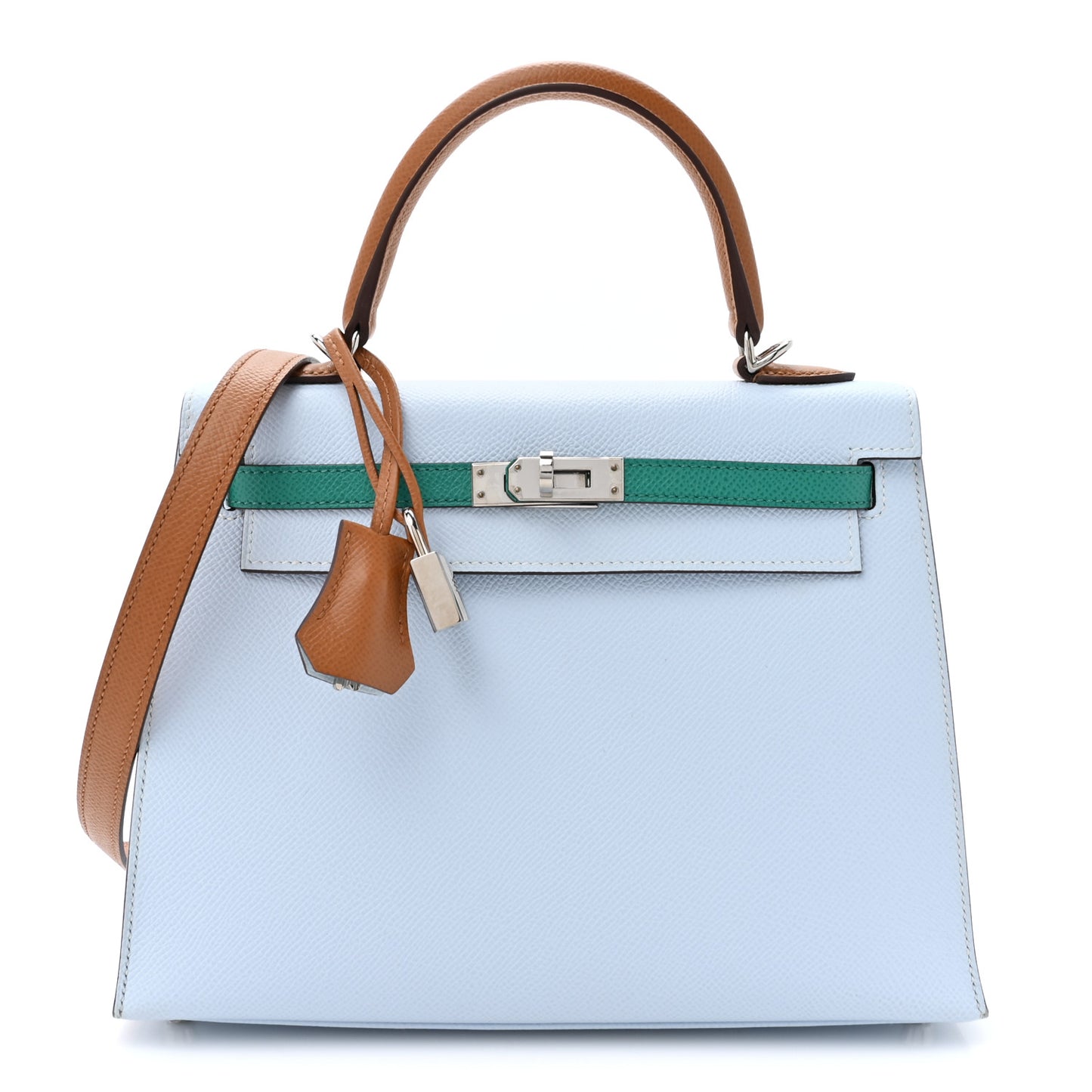 Epsom Tri-Color Kelly Sellier 25 Bleu Brume Vert Jade Gold