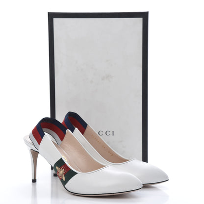 Gucci Malaga Kid Web Sylvie Mid Heel Slingback Pumps 39 White 9 of 9
