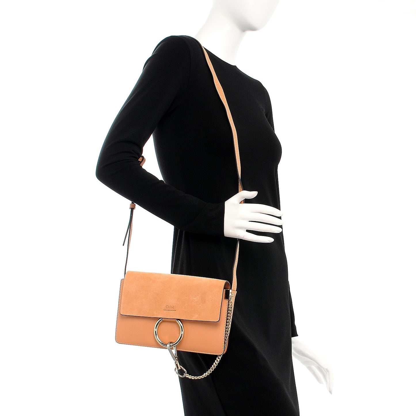 Suede Calfskin Small Faye Shoulder Bag Blushy Pink