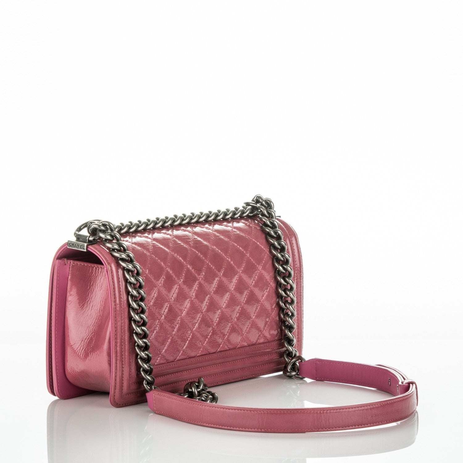 Chanel Distressed Patent Quilted Medium Boy Flap Pink 3 of 8