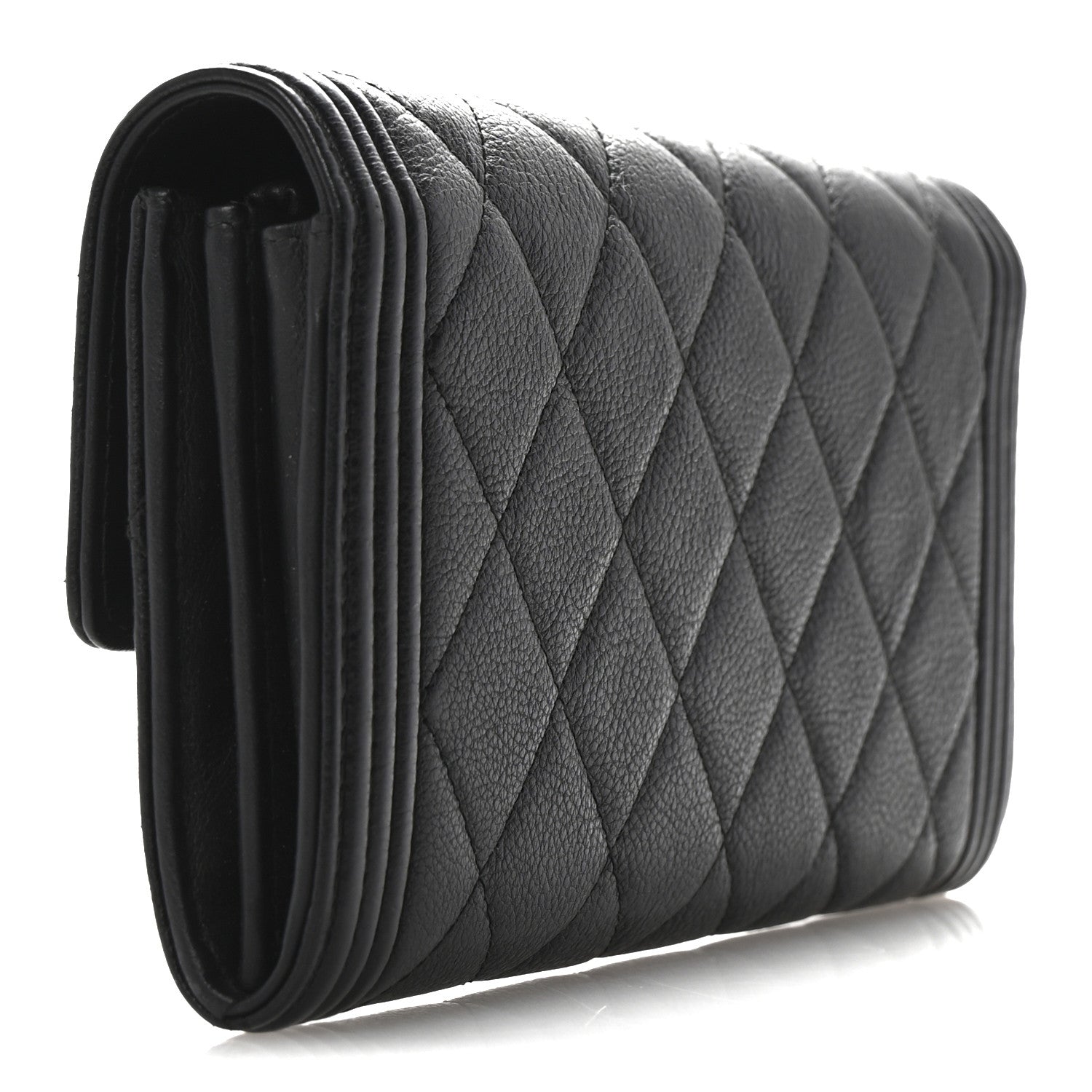 Chanel Calfskin Quilted Large Boy Gusset Flap Wallet Black 3 of 12