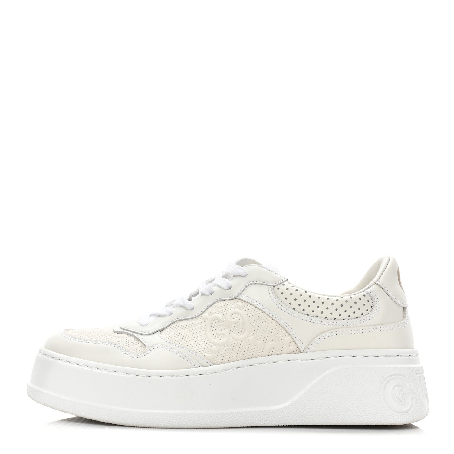 Gucci Calfskin GG Tennis Embossed Perforated Womens Platform 55mm Sneakers 38 Great White 1 of 10