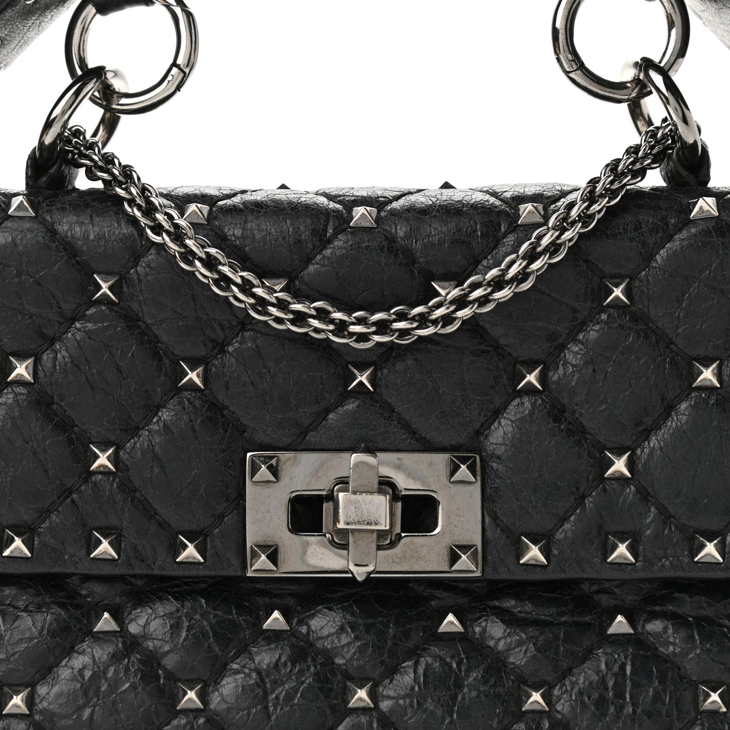 Craquele Nappa Small Rockstud Spike Shoulder Bag Black