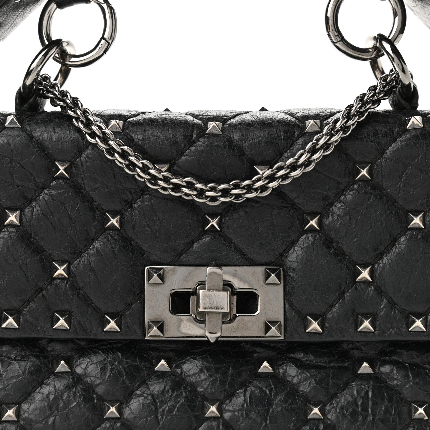 Valentino Garavani Craquele Nappa Small Rockstud Spike Shoulder Bag Black 6 of 10