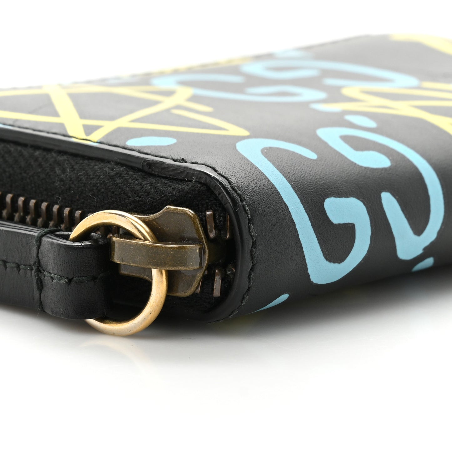 Calfskin GucciGhost Zip Around Card Case Black New Acquamarine