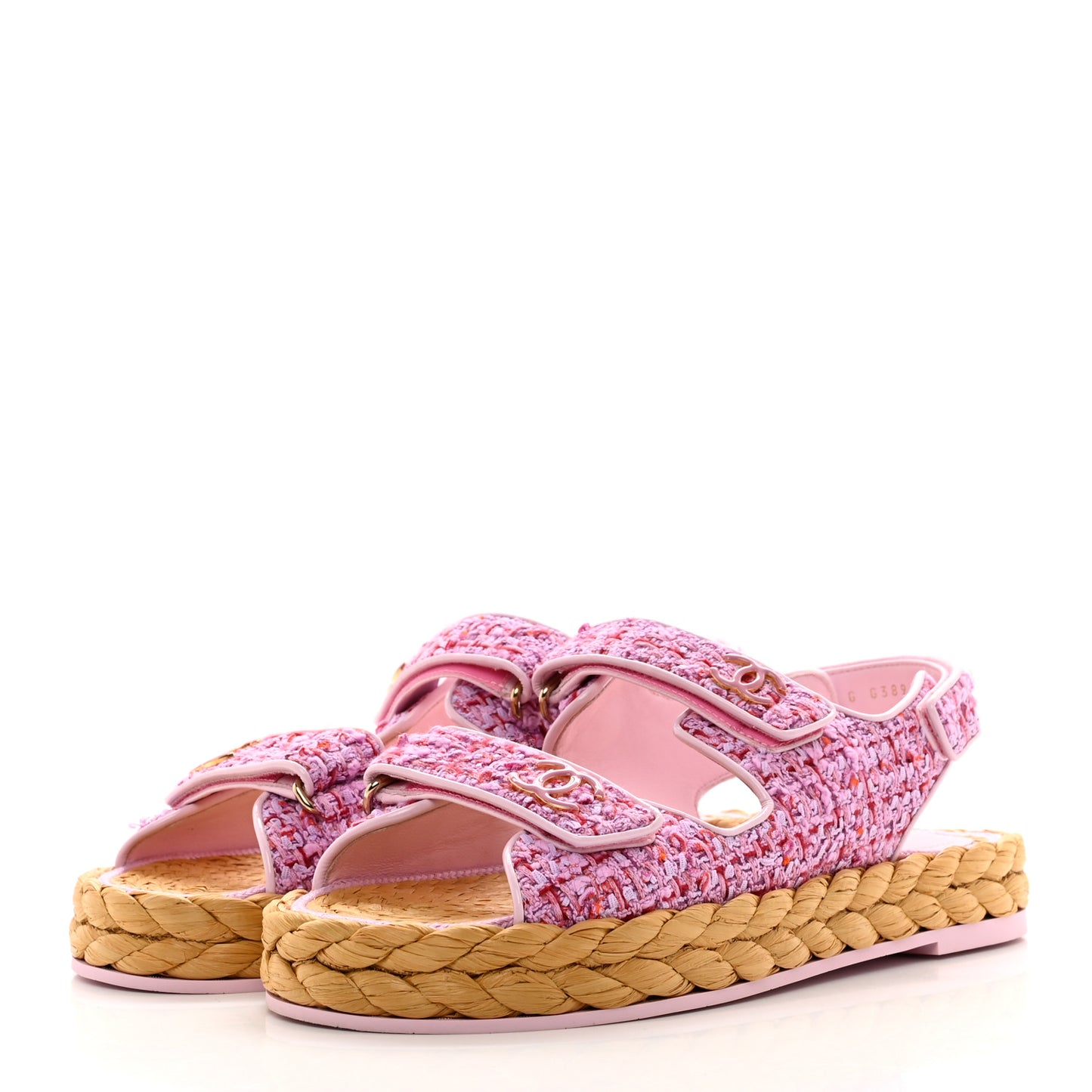 Tweed Patent Calfskin Velcro Dad Sandals 41 Light Purple Pink Red