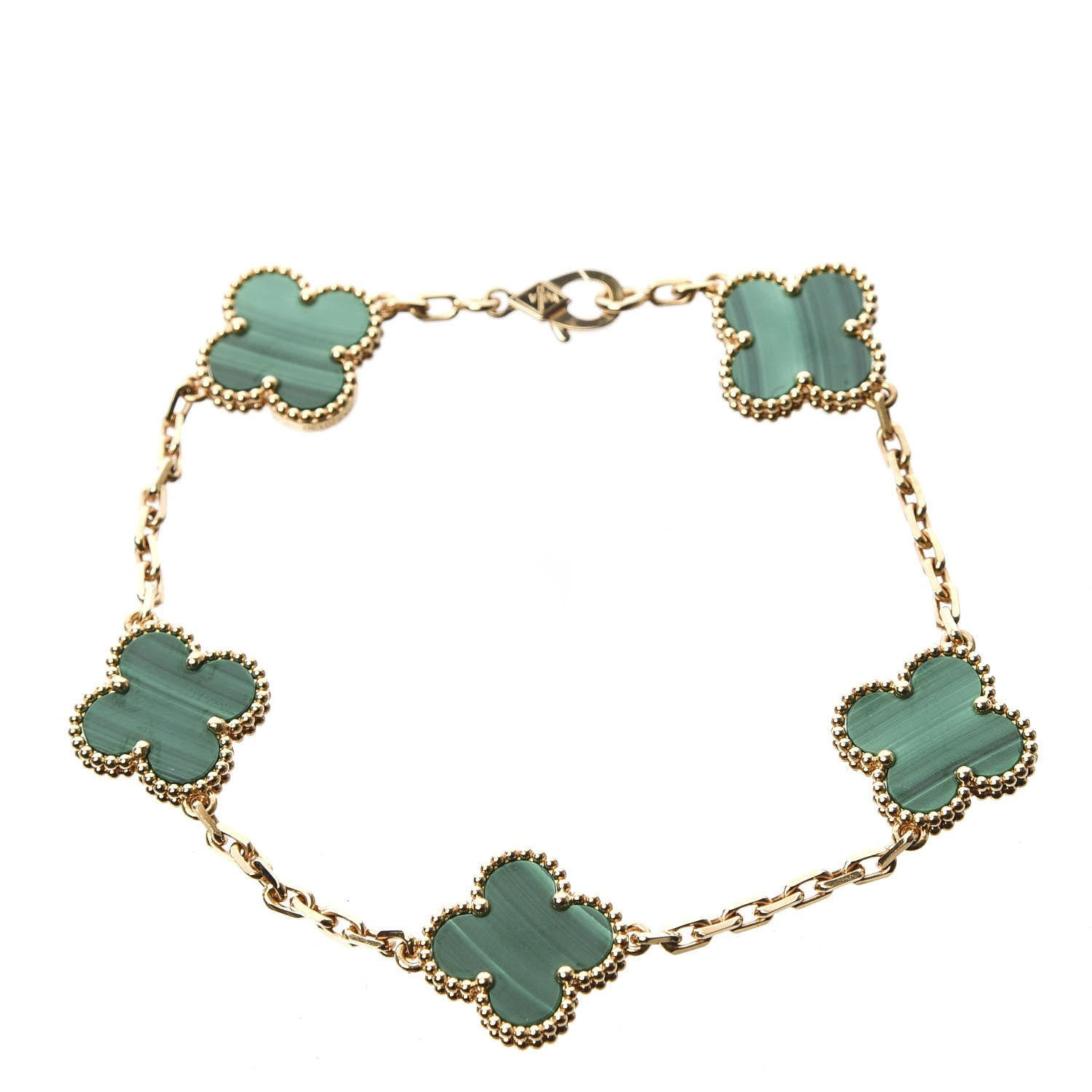 Van Cleef & Arpels 18K Yellow Gold Malachite 5 Motifs Vintage Alhambra Bracelet 1 of 4