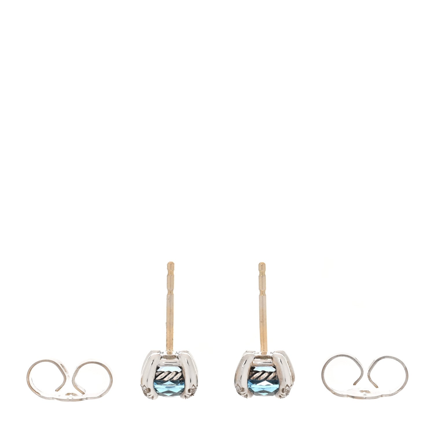 David Yurman Sterling Silver Diamond Blue Topaz Petite Chatelaine Earrings 3 of 4