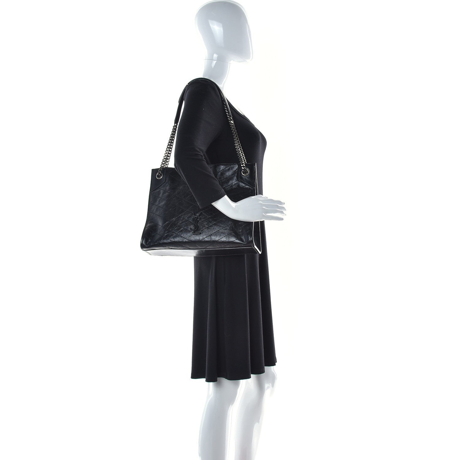 Saint Laurent Crinkled Calfskin Matelasse Monogram Medium Niki Shopper Tote Black 2 of 11