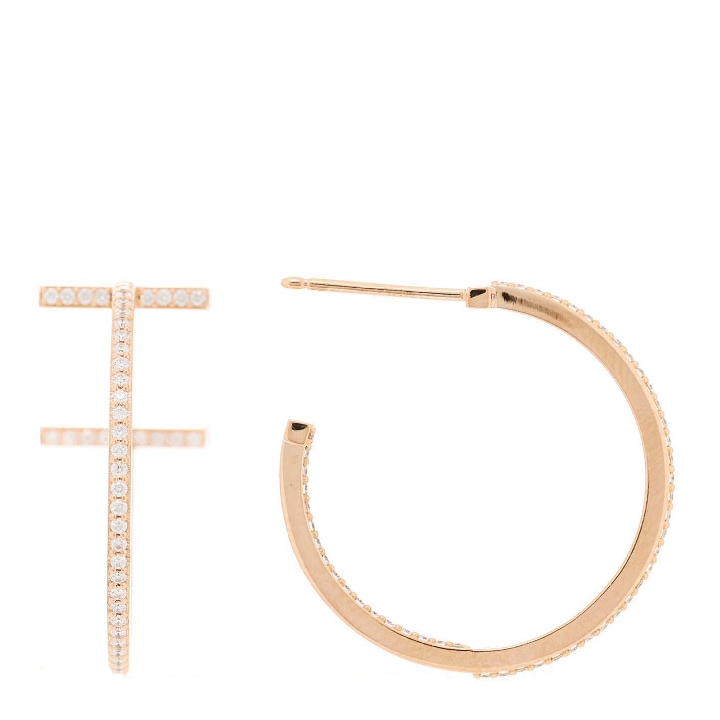 18K Rose Gold Diamond Medium T Wire Hoop Earrings