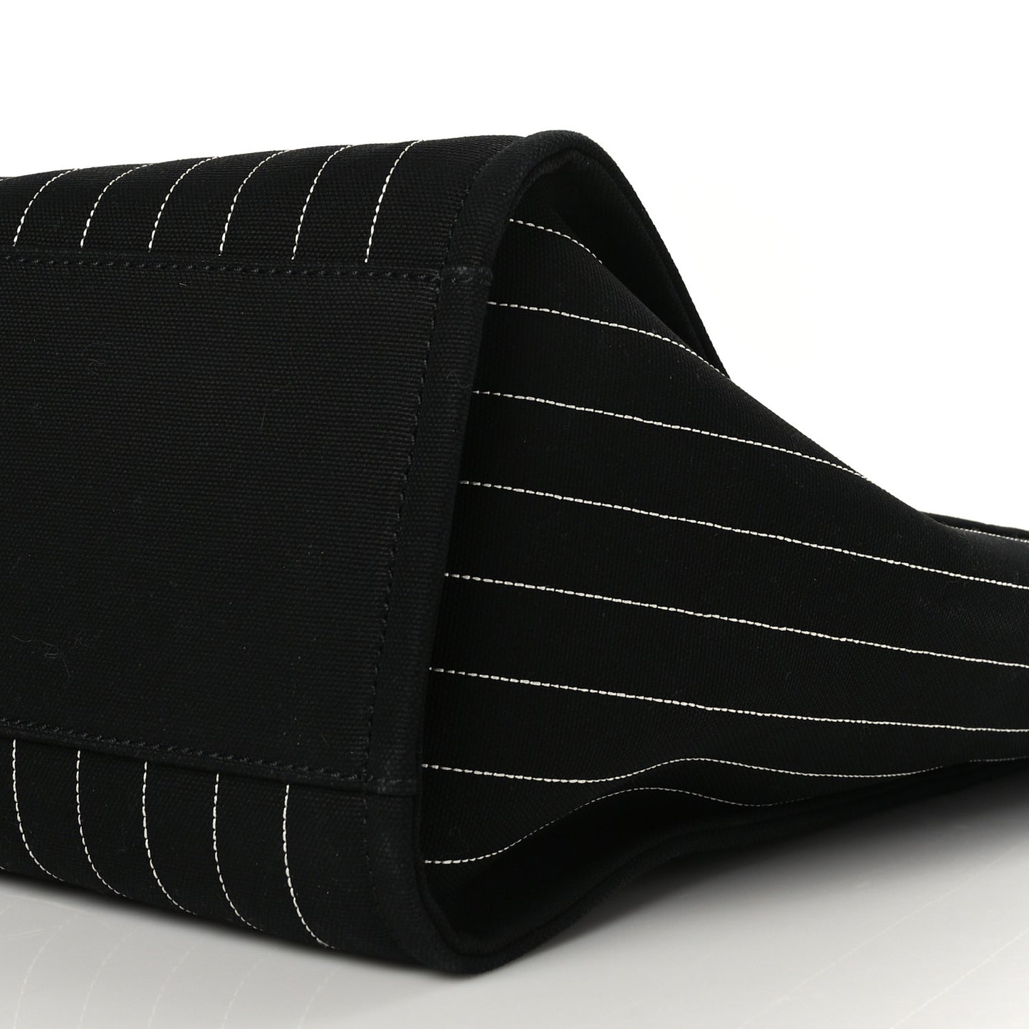 Canvas Calfskin Striped Large Deauville Tote Black White