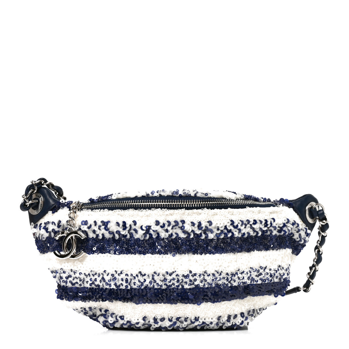 Sequin Calfskin Sparkling City Waist Bag Fanny Pack Blue White