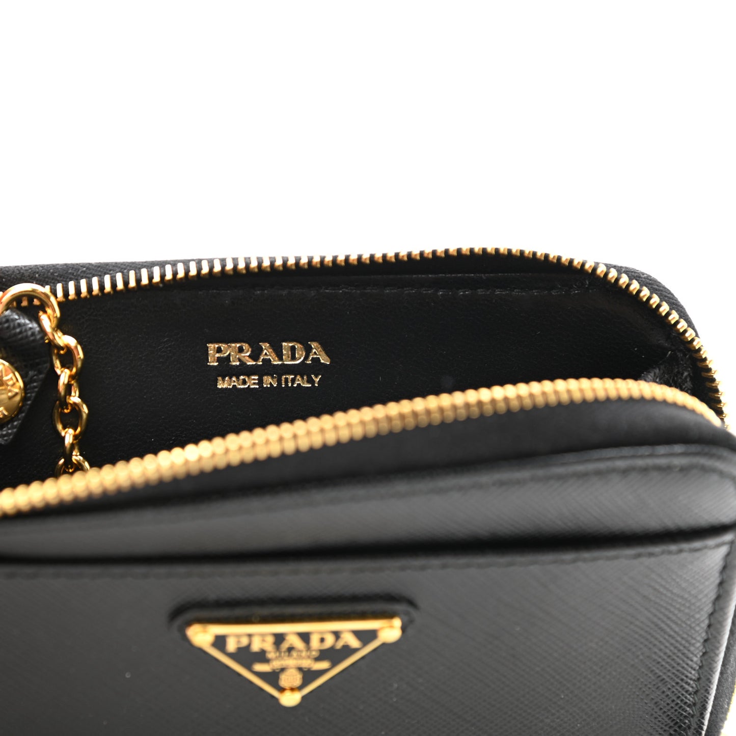 Saffiano Triangle Zip Around Keychain Black