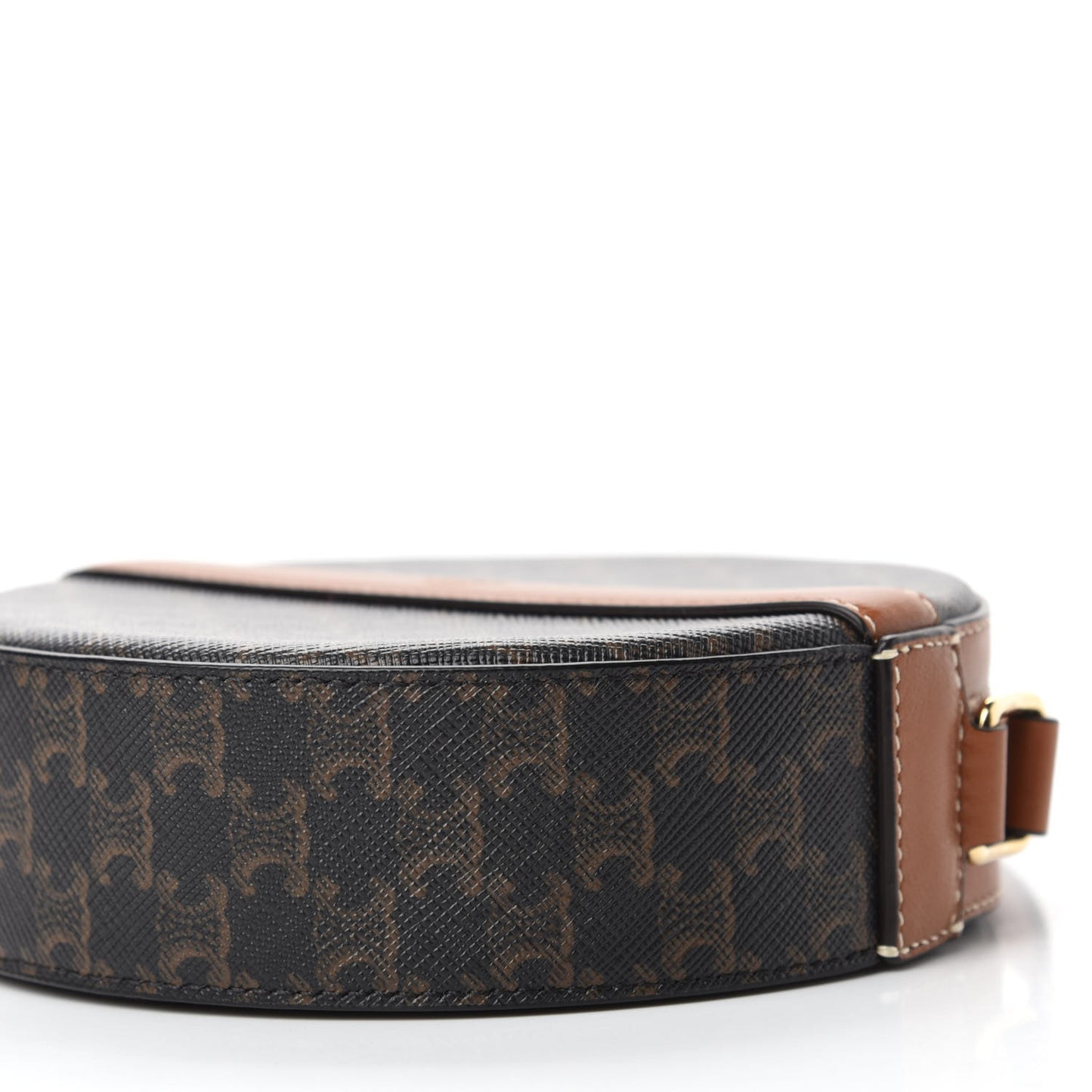 Lambskin Triomphe Canvas Round Purse On Strap Black Tan