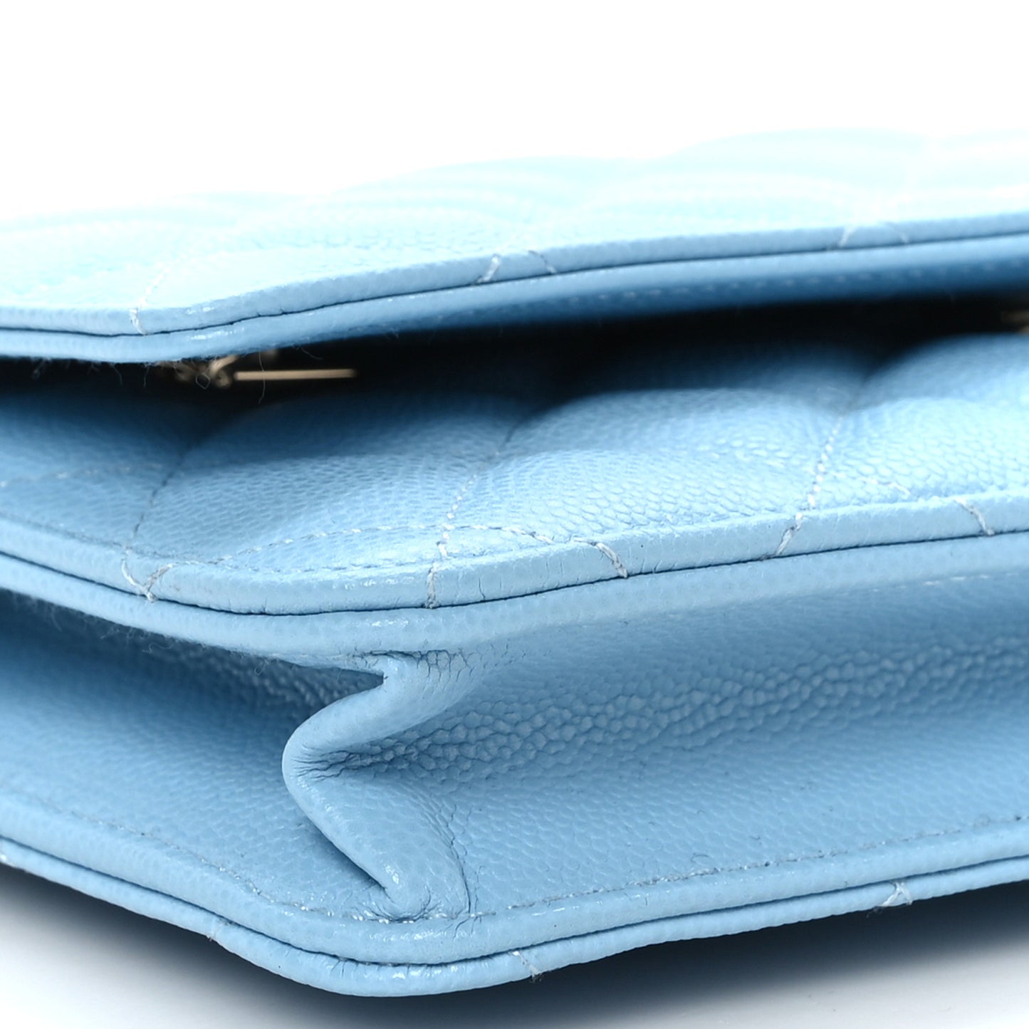 Caviar Quilted Wallet on Chain WOC Light Blue