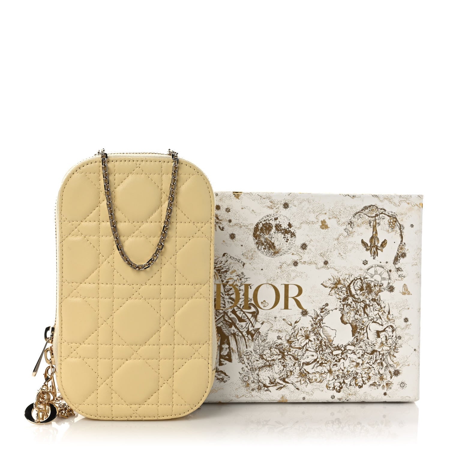 Christian Dior Lambskin Cannage Lady Dior Phone Holder Light