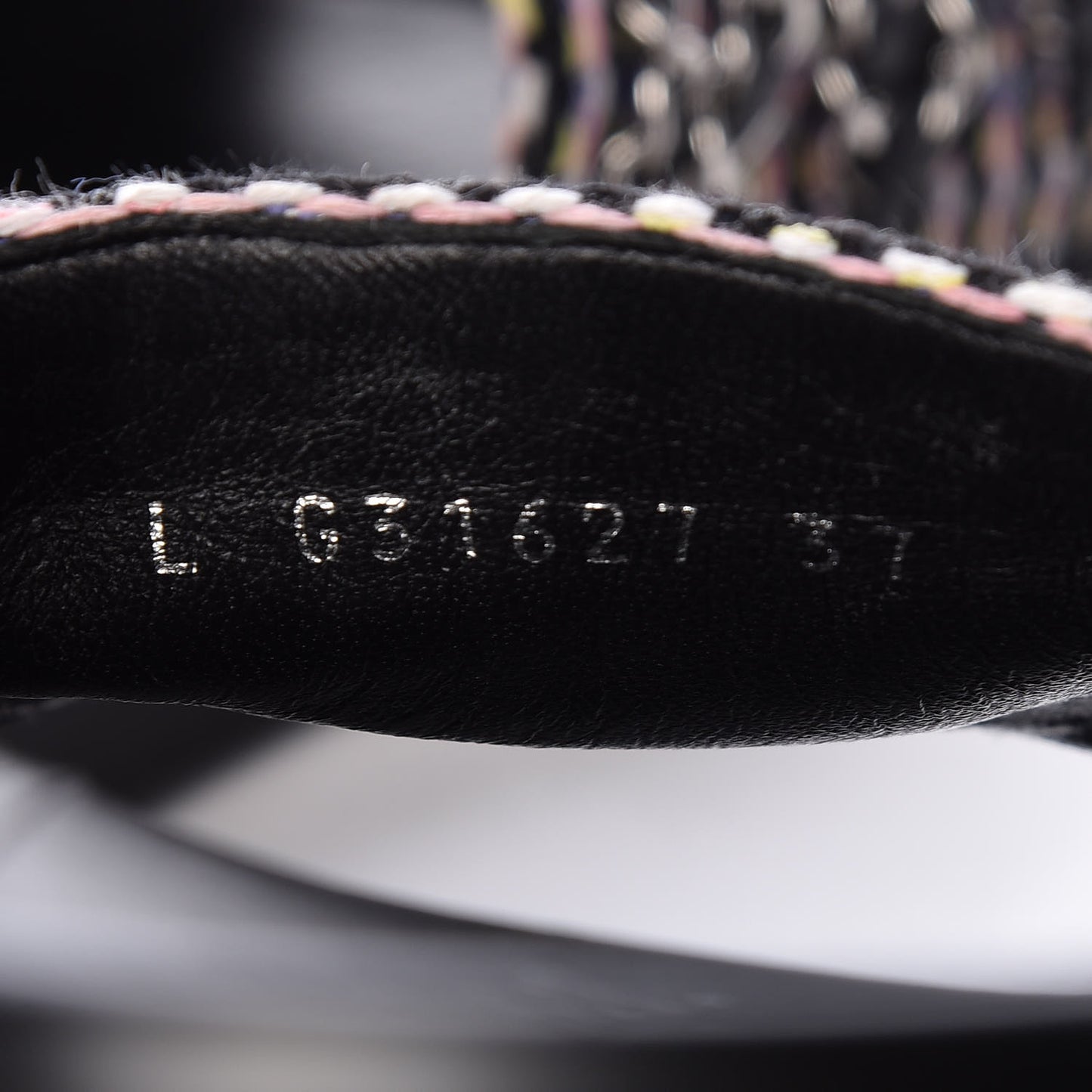 Tweed Lambskin Chain Flat Sandals 37 Black Multicolor