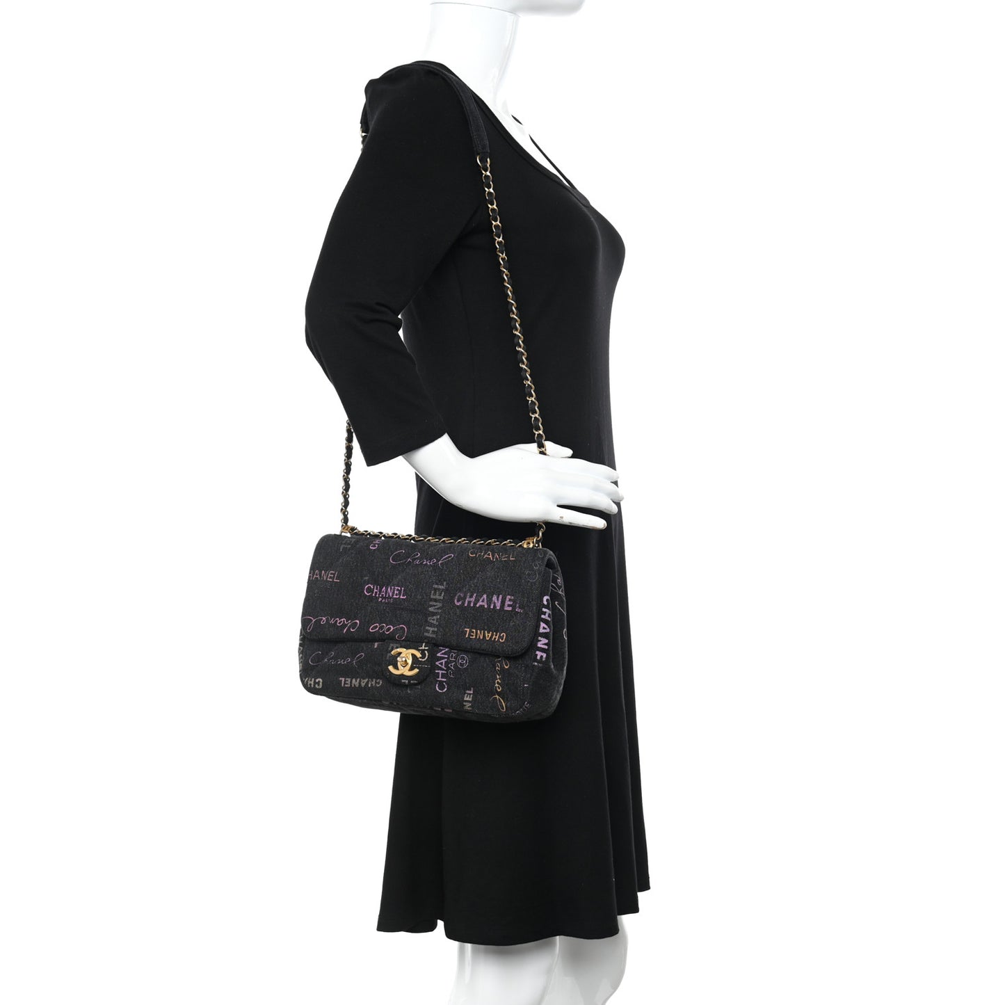Denim Quilted Denim Mood Large Flap Black Multicolor